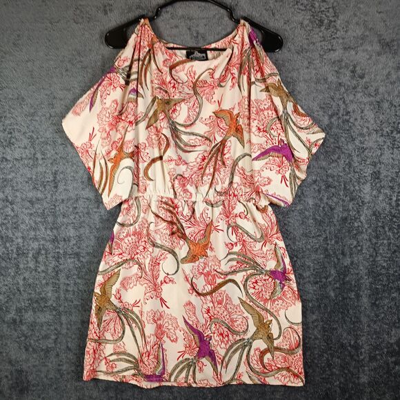 Angie Dress Women Large Red Swallow Print Cold Shoulder Rockabilly Tattoo - Picture 7 of 13